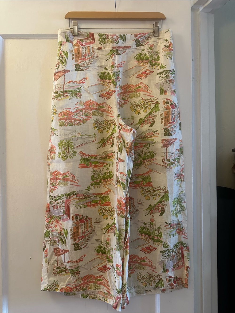 Cynthia Rowley Linen Women’s Pants - Beautiful Print with Cream, Coral, Green